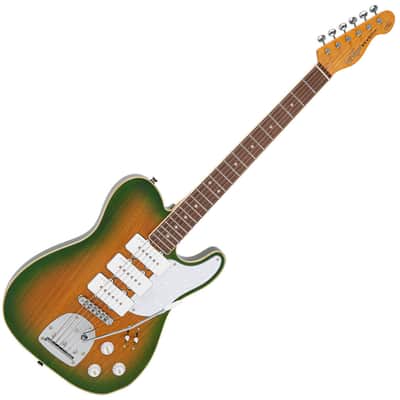 Vintage REVO Series Trio Electric Guitar ~ Green/Yellow Burst image 2