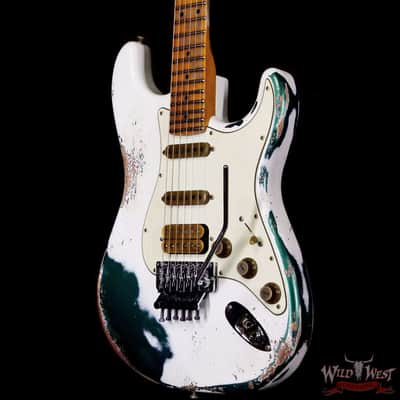 Fender Custom Shop Wild West White Lightning Stratocaster HSS Floyd Rose Maple Board 22 Frets Heavy Relic British Racing Green 8.00 LBS image 2