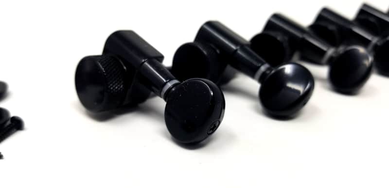 Carparelli 6-IN-LINE Electric Locking Machine Heads Tuners Classic Button Black image 1