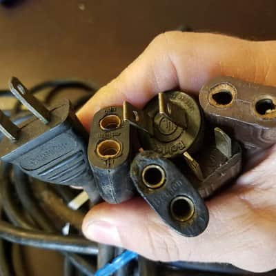 ONE (1) Belden Original FME Vintage Large Round Post Pin Electric Power Cord Non Polarized 1950s Black Brown image 1