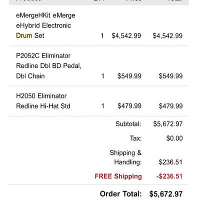 Pearl e/MERGE e/HYBRID Electronic Drum Kit + Eliminator Redline Double Pedal & Hi-Hat Stand image 4