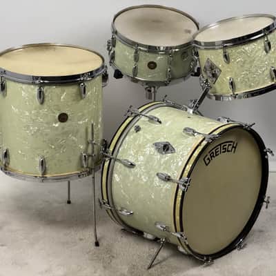 Gretsch 20/13/16/6.5x14" 1951 Round Badge 3-Ply Drum Set - White Marine Pearl image 4