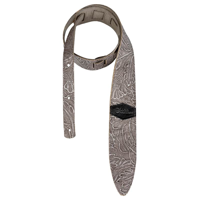 Luna Guitars Leather Fern & Leaf Silver Guitar Strap, STRAP LUNA LTH SLDR SLV image 1