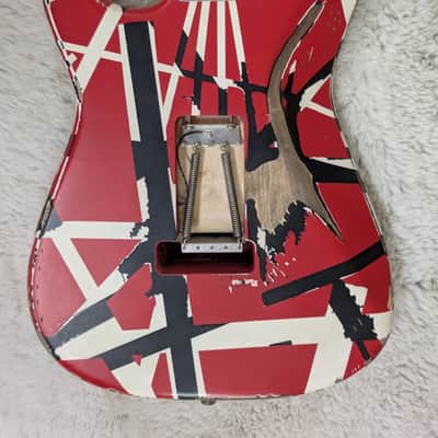 EVH Striped Series Frankenstein Frankie, Maple board, Red w/Black Stripes Relic image 7
