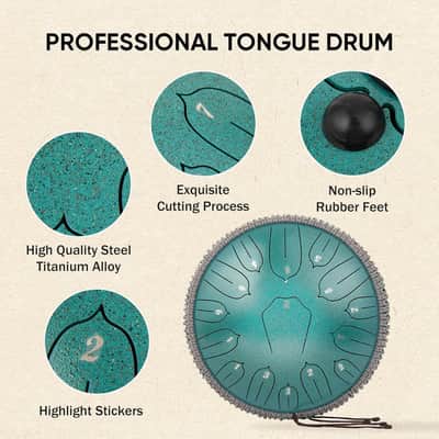 Steel Tongue Drum 12 Inch 15 Notes: Handpan Drums Set with Music Book Mallets Carry Bag - Hand Pan Instrument for Adults Musical Education Meditation Yoga Chakra (Green) image 3