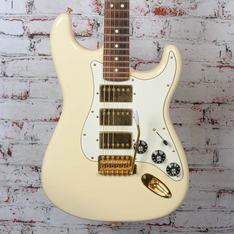 Fender 2019 LE Mahogany Blacktop Stratocaster HHH Electric Guitar Olympic White w/Gold HW  w/OHSC USED