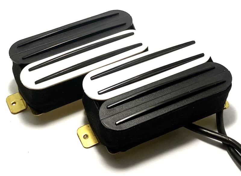 Quad Rail Humbuckers, 4 Blade Rail Style Overwound Passive 23K Pickup Set ~ White Black Zebra #1 Black Rails image 1