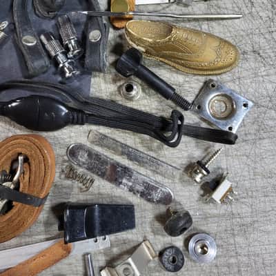Vintage Pile of  Switch Surrounds Strap Parts String Winders Harness Misc Guitar Junk Parts Luthier image 5