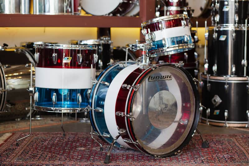 Ludwig 1970s Ludwig Vistalite Kit in Red, White, and Blue - 14x22, 16x16, 8x12 image 1