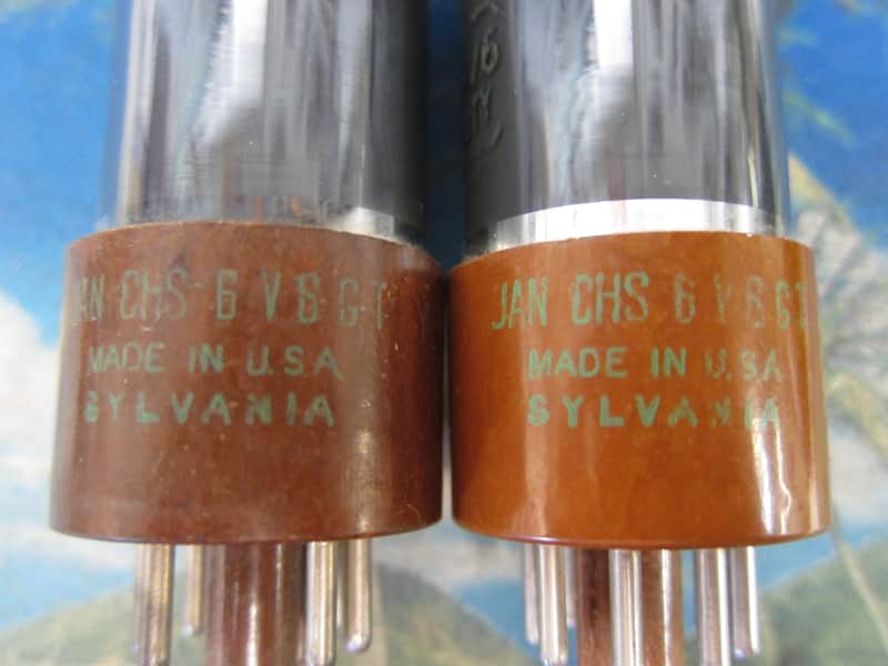 PR Vintage Sylvania JAN CHS 6V6GTY Power Tubes, 1950s, USA, New Ex Sound, Military Spec 1960s Brown image 1