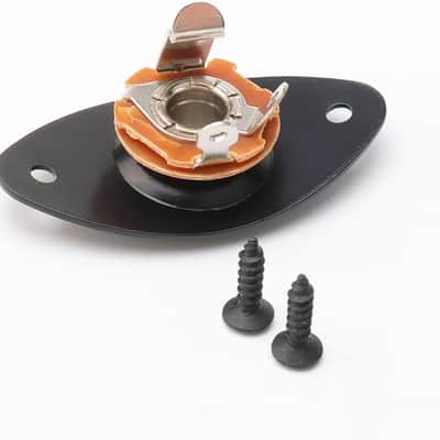 Black Oval Guitar Jack Plate, 1/4" Output Input Jack, Replacement for Electric Guitar Parts, Strat, Tele, Bass, Endpin Jack Nut image 2