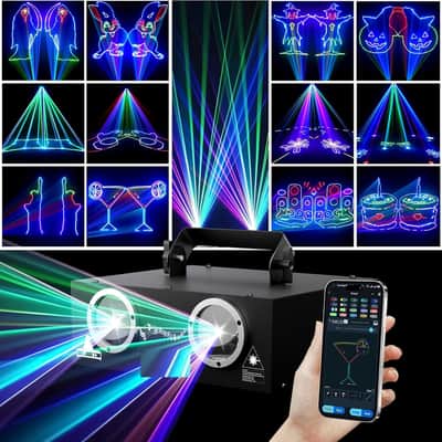 DJ Laser Light with APP Control & DMX512, RGB 3D Dual-Aperture Animation Projector, Custom Text & Scenes, Sound Activated Stage Lighting for Party, Club, Karaoke image 1