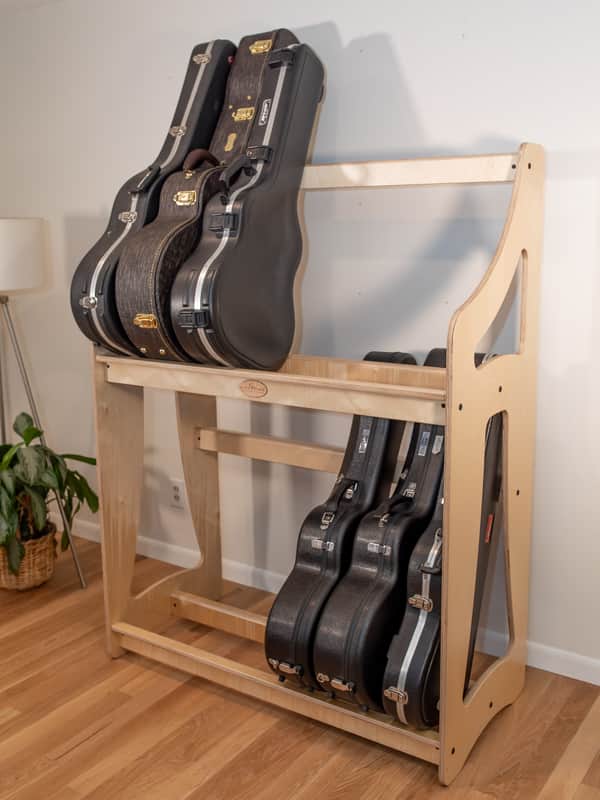 "Case Place" double level storage rack for acoustic, electric, bass, and other instrument cases NATURAL image 1