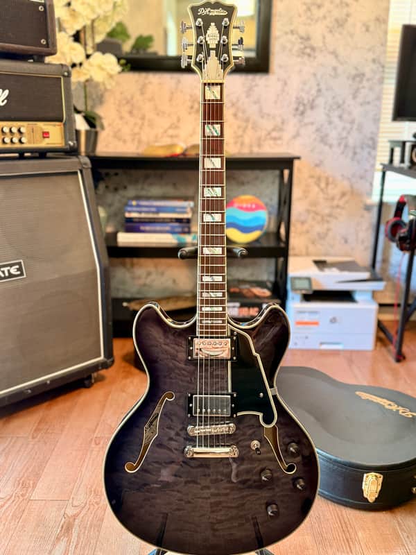 D’Angelico Excel DC – Charcoal Burst – Semi-Hollow – w/ Hard Case + Tags – Excellent image 1
