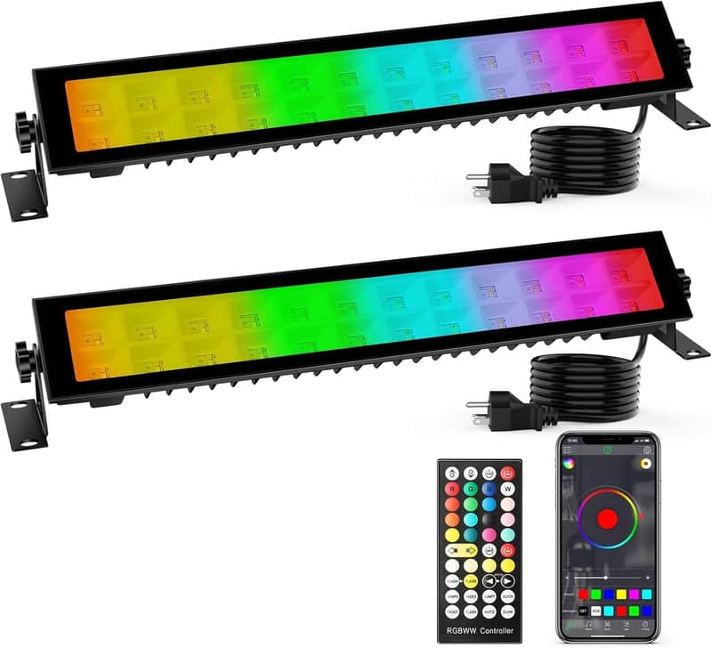 LED Stage Wash Light Bar - 2Pack 48W RGBCW DJ Light Bar IP66 Waterproof Smart APP & Remote Control with Music Sync Memory Function Uplights for Outdoor Indoor Parties Events image 1