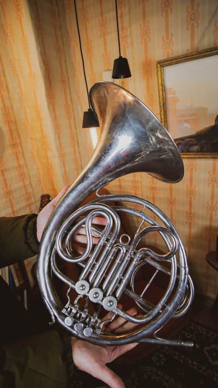 French Horn Vintage Original USSR Soviet Brass Musical Wind Instrument image 1
