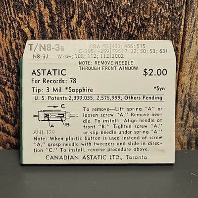 *2 Pack* ASTATIC N8-3S SAPPHIRE PHONOGRAPH Needle | New Old Stock image 2