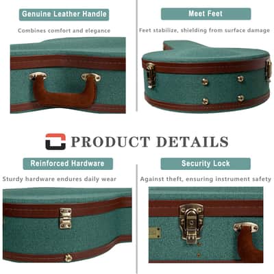 Crossrock Master Series - Wooden 5-string Resonator styles of Banjos Case - Security Lock, Genuine Leather Handle, Reinforced Hardware, Metal Feet, Storage Space- Malachite Blue Tweed image 9