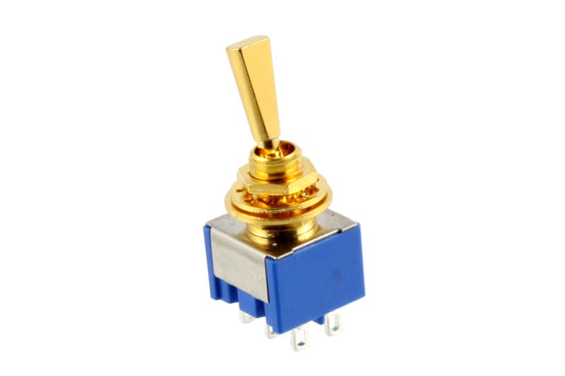 On-On-On DPDT Mini Switch, Flat Bat - GOLD image 1