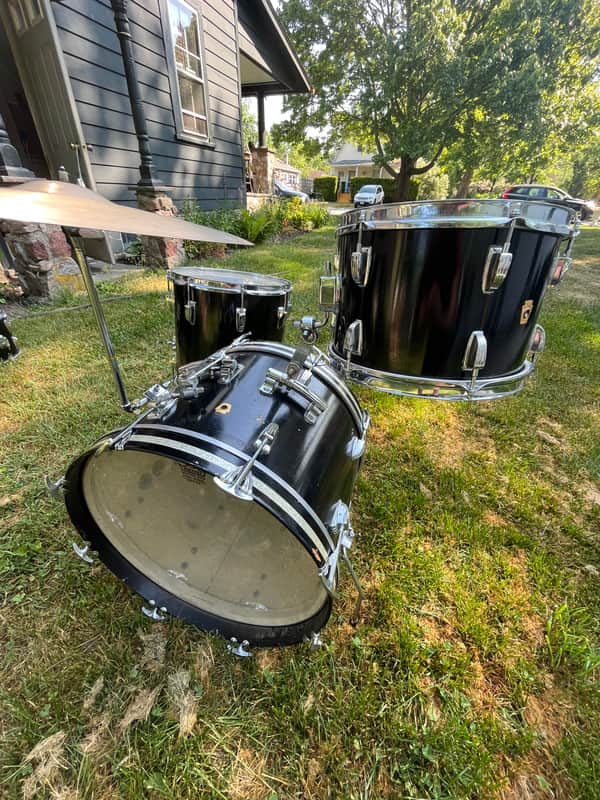 Ludwig No. 988 Downbeat Outfit 8x12 / 14x14 / 14x20" Drum Set with Keystone Badges 1968 - 1969 - Black Duco Lacquer image 1
