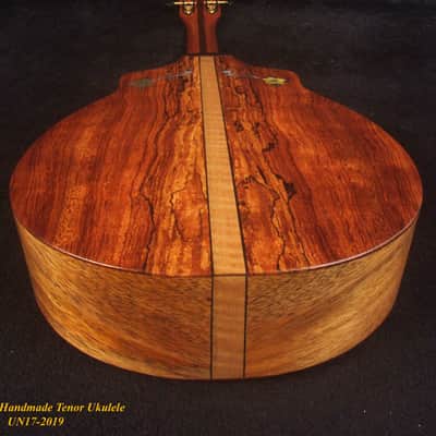 Handmade Tenor Ukulele, Solid Curly Mahogany, Spalted Rosewood, Bird & Floral inlay, Soft-bag, Bruce Wei UN17-2019 image 9