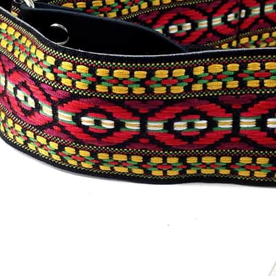 Ace Guitar Strap Vintage Style Red Green Yellow Black Pattern Hippie image 2