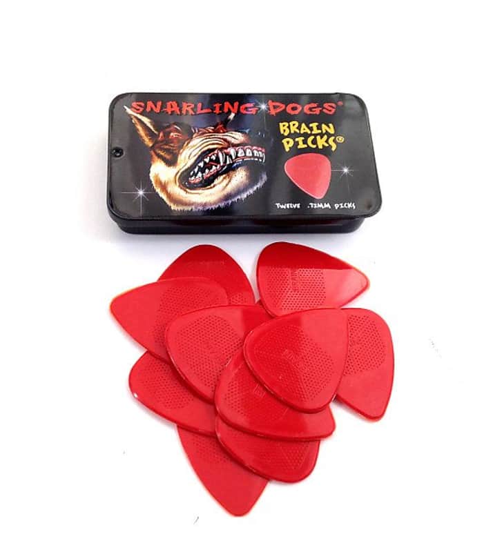 Snarling Dog Guitar Picks Tin Brain Picks 12 Picks With Tin .73mm Red image 1