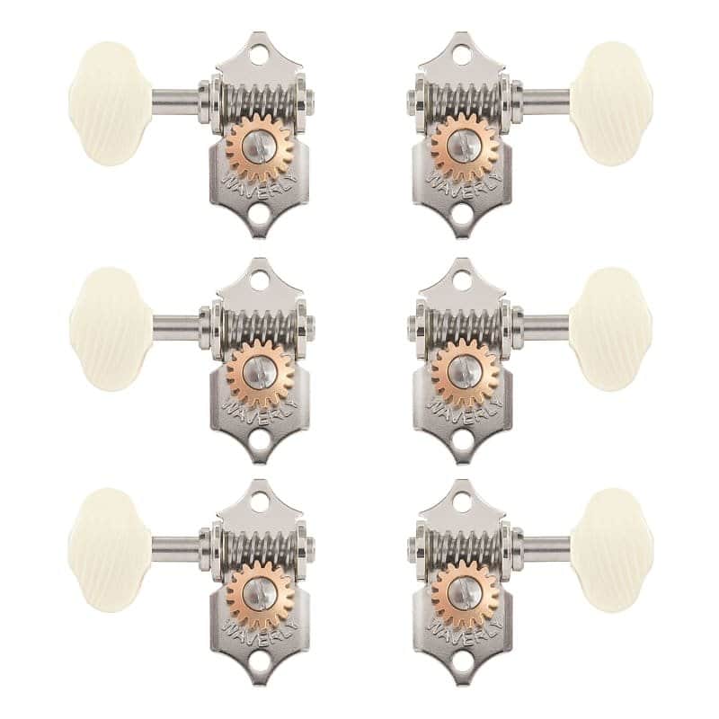 Waverly Guitar Tuners with Ivoroid Butterbean Knobs, for Solid Pegheads, Nickel, 3L/3R image 1