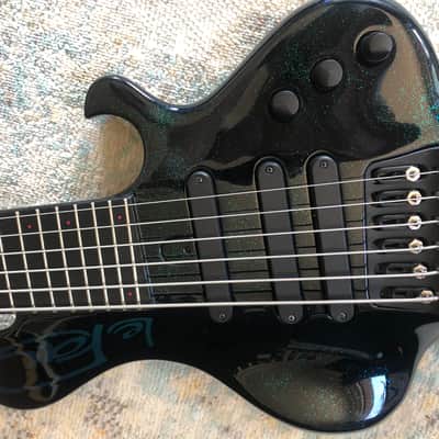 LeFay Pangton 6 string bass guitar headless Translucent Black Green Blue Metalflake Le Fay image 10