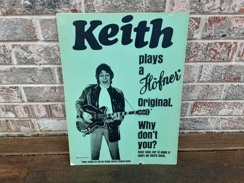 Vintage 1960's "Keith Plays a Hofner" 4575 Dealer Counter Display Sign! Rare, Music Store Advertising! image 1