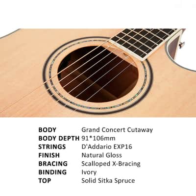 Parkwood S67 Grand Concert Cutaway Semi Acoustic Guitar - Natural image 2
