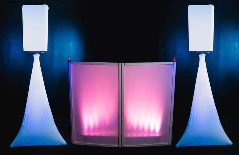 (2) Rockville White 12" PA DJ Speaker Covers+Scrims+Stands+Lights+Event Facade image 1