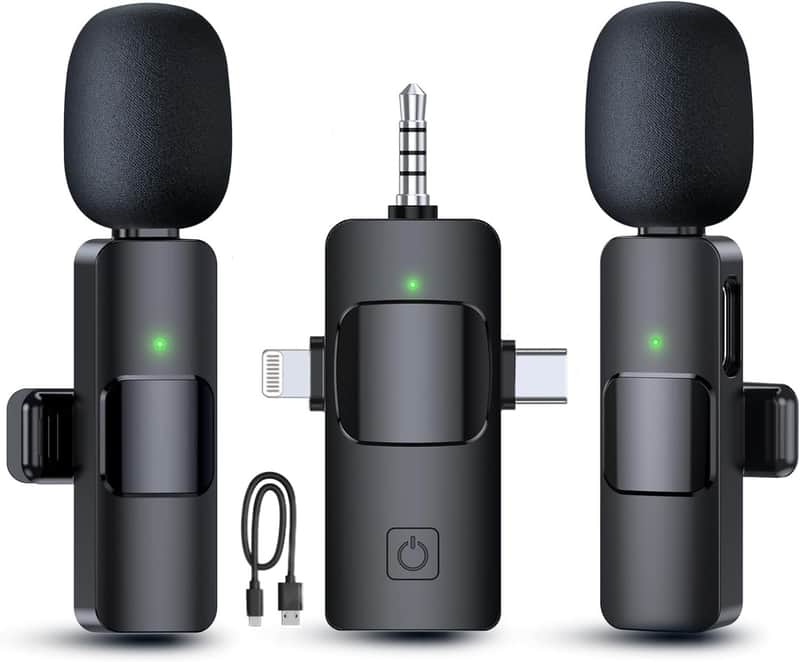 Wireless Lavalier Microphones for iPhone, iPad, Android, Camera, 3 in 1 USB-C Microphone, Mic 7-Hour Battery, Mini Microphone with Noise Reduction for Video Recording, Vlog, YouTube, TikTok image 1