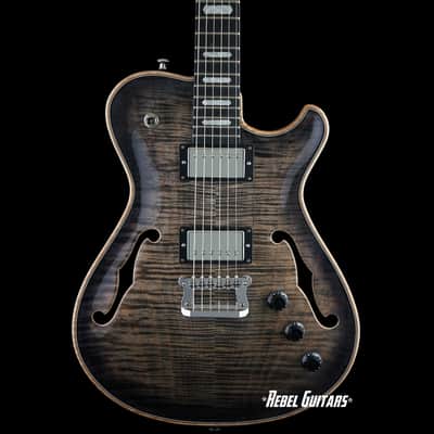 Knaggs Guitars Chena Hollowbody in Charcoal Burst w/ T1 Flame Maple Top image 1