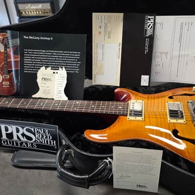 1999 PRS McCarty Hollowbody II 10 Top Moon Inlay Amber Vintage Sunburst Hollow Body Archtop AAA Figured Flame Curly Maple Ten Top Wide Fat 90s 1990's Electric Guitar Custom Inlays image 3