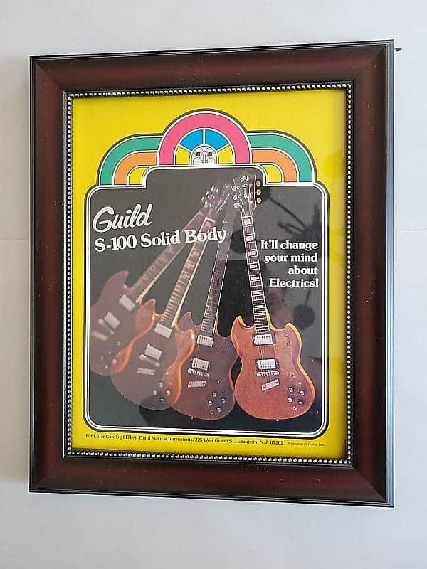 1976 Guild Guitars Color promotional Ad Framed Guild S-100 Solid Body Electric Guitar Original image 1