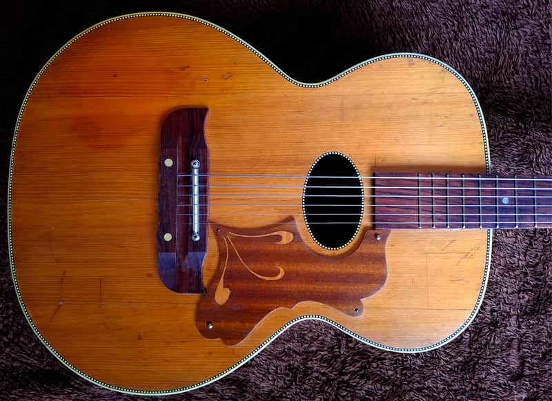 One Of A Kind Extremely Rare Vintage 1950s Wolfgang Hüttl Huettl Steelstring Jumbo Guitar Made In Germany - Good