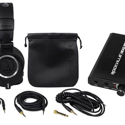 Audio Technica ATH-M50X Studio Headphones+Rechargeable Headphone Amplifier Amp image 1