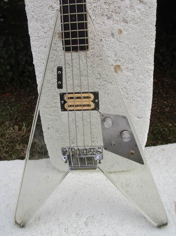 Renaissance Plexiglass Flying V Bass Guitar,  Late 1970's, Clear See Thru Body, Rare image 1