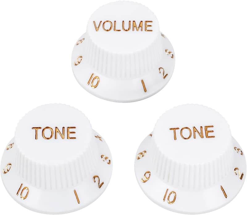 18-Spline Electric Guitar Control Knobs 2 Tone and 1 Volume Knobs Metric 6mm (15/64") Speed Knobs Top Hat for Squier Strat ST Electric Guitars Pack of 3 JT/XN-04 White with Golden Number image 1
