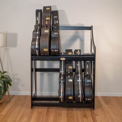 "Case Place" double level storage rack for acoustic, electric, bass, and other instrument cases BLACK image 5