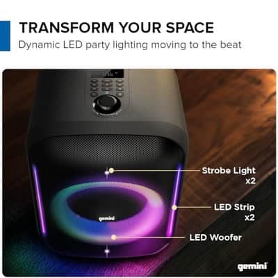 Gemini Sound GRV-650L UltraRave | 320W Portable Bluetooth Speaker with Dynamic LED Lighting & Wireless Microphone | USB, Aux, TWS Stereo Pairing | Ideal for Home, Parties, Karaoke image 3