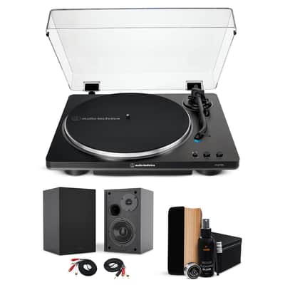 Audio-Technica AT-LP70X-BG Automatic Turntable, 2 Bookshelf Speakers & Record Cleaner Kit - Bundle image 1