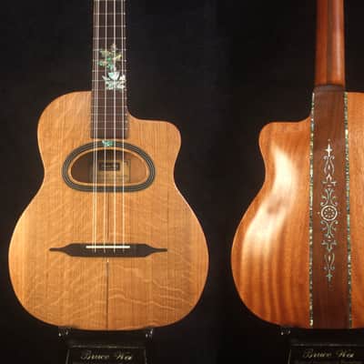 Handcrafted Gypsy Baritone Ukulele, ArchBack, 5 String, Solid Curly Ash, Mahogany & Walnut, Maple Leaf Inlay, Bruce Wei GUT19-001 image 1