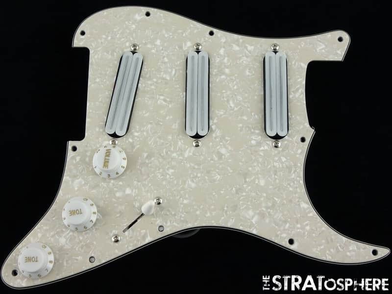 *NEW High Output Rails LOADED PICKGUARD for Fender Strat Aged Pearloid 11 Hole image 1