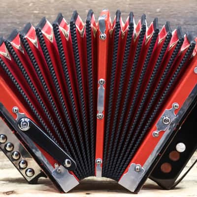 Gagné & Frère 1-Row 2-Bass 10-Treble Button "D" Red & Black Diatonic Accordion w/Case image 9
