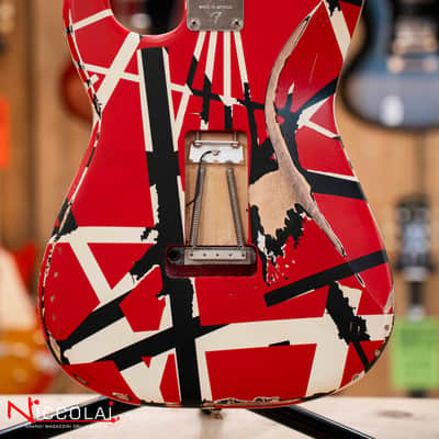 EVH Striped Series Frankenstein Frankie, Maple Fingerboard, Red with Black Stripes Relic image 19