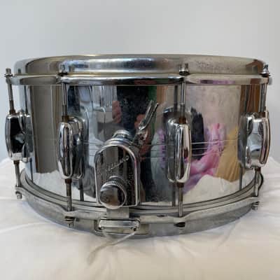 Slingerland Krupa Sound King 6.5" 10-Lug Chrome Over Brass Snare Drum with Zoomatic Strainer 1963 - 1977 - Chrome image 2
