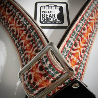 ACE Guitar Strap Unbranded Hippie Guitar Strap Genuine Vintage Part Circa-1960s-Light Brown with Green & Orange image 3