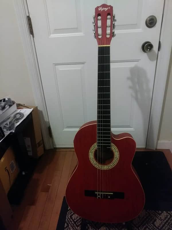 Sojing Electric/Acoustic Classical Guitar Cherry Matte Finish - New image 1